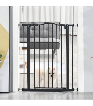 Barrera de Seguridad para Perros 74-80 cm con 2 Extensiones Montaje a Presión Doble Bloqueo para Puerta Escalera Negro