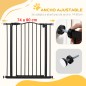 Barrera de Seguridad para Perros 74-80 cm con 2 Extensiones Montaje a Presión Doble Bloqueo para Puerta Escalera Negro