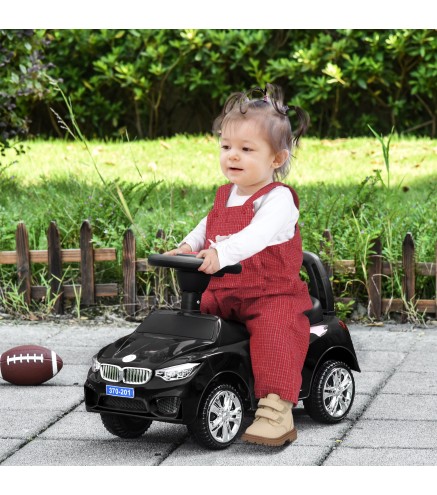 Coche Correpasillos para Niños de 18-36 Meses con Faros Música Bocina Volante Espacio de Almacenaje y Asa Negro