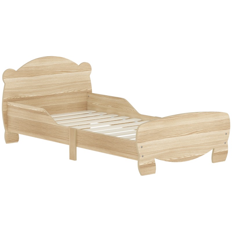 Cama Infantil de Madera con Barandillas y Diseño de Oso Estructura Baja para Niños de 3-6 Años 143,5x80x55 cm Natural