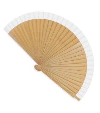 ABANICO MADERA CON BORDE BLANCO 23 CM