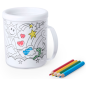 TAZA PARA COLOREAR 320 ML + 4 LÁMINAS + LÁPICES TAZA PARA COLOREAR 320 ML + 4 LÁMINAS + LÁPICES