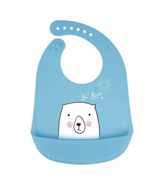BABERO SILICONA BEBÉ LAVABLE OSO AZUL