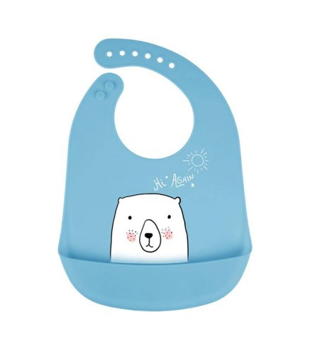 BABERO SILICONA BEBÉ LAVABLE OSO AZUL