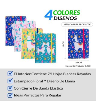 LIBRETA "LLAMAS" CON CIERRE DE BANDA ELÁSTICA
