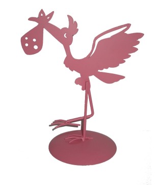 FIGURA PASTEL METÁLICA CIGÜEÑA ROSA