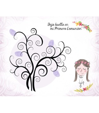 LIENZO ÁRBOLES DE HUELLAS PARA COMUNIONES NIÑA