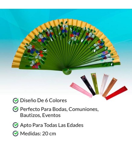 ABANICO DE MADERA "FLOWER" 19 CM