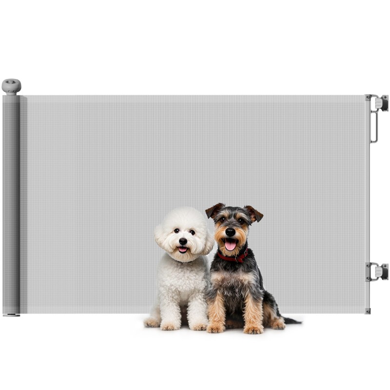 Barrera para Perros Retráctil 0-140 cm Barrera de Seguridad con Interruptor de Cierr para Puertas y Escaleras Gris