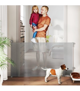 Barrera para Perros Retráctil 0-140 cm Barrera de Seguridad con Interruptor de Cierr para Puertas y Escaleras Gris