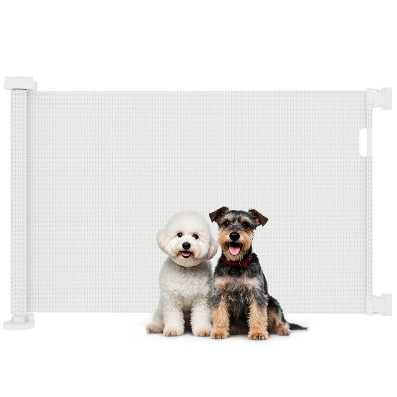 Barrera de Seguridad para Perros Retráctil con Interruptor de Cierre para Puertas Escaleras Pasillos 142x10x87 cm Blanco