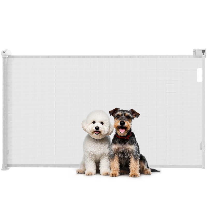 Barrera para Perros Retráctil 0-140 cm Barrera de Seguridad con Interruptor de Cierr para Puertas y Escaleras Blanco