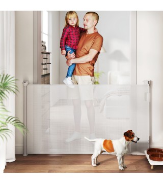 Barrera para Perros Retráctil 0-140 cm Barrera de Seguridad con Interruptor de Cierr para Puertas y Escaleras Blanco