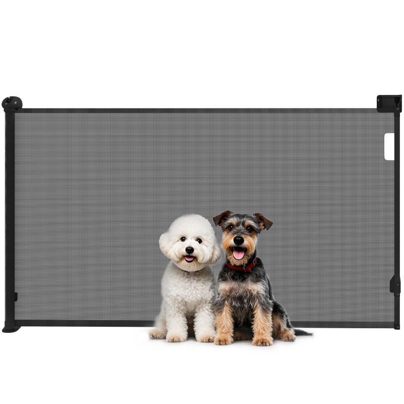 Barrera para Perros Retráctil 0-140 cm Barrera de Seguridad con Interruptor de Cierr para Puertas y Escaleras Negro