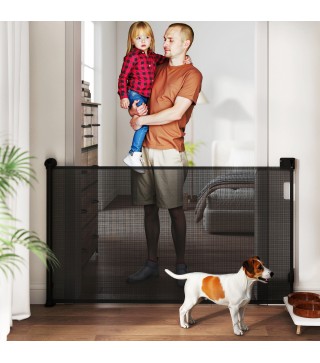 Barrera para Perros Retráctil 0-140 cm Barrera de Seguridad con Interruptor de Cierr para Puertas y Escaleras Negro