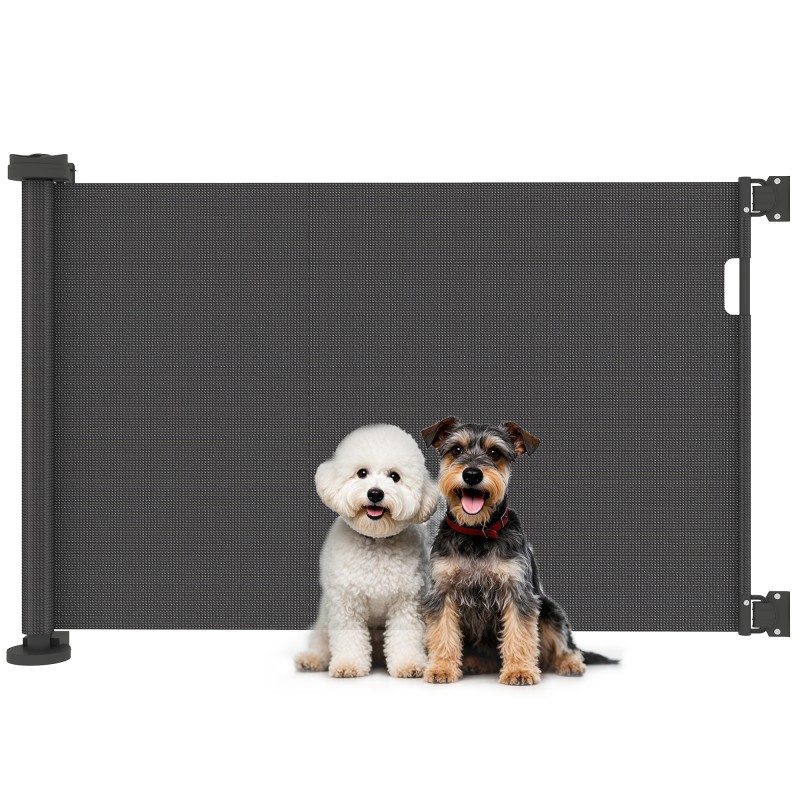 Barrera de Seguridad para Perros Retráctil con Interruptor de Cierre para Puertas Escaleras Pasillos 142x10x87 cm Negro