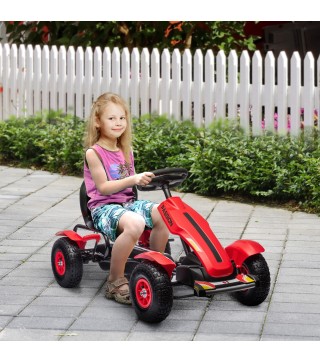 Go Kart a Pedales para Niños con Asiento Ajustable Neumáticos de Goma Freno de Mano Carga 50 kg 121x58x61 cm Rojo