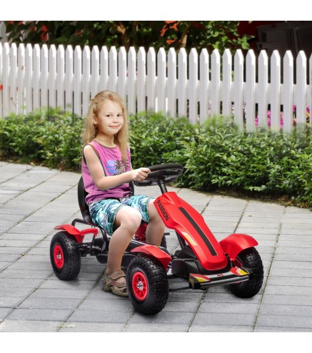 Go Kart a Pedales para Niños con Asiento Ajustable Neumáticos de Goma Freno de Mano Carga 50 kg 121x58x61 cm Rojo