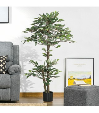 Ficus Artificial 150 cm Planta Artificial con 1008 Hojas Musgo y Maceta Planta Artificial Decorativa Verde