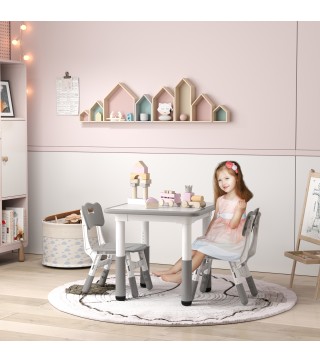 Conjunto de Mesa y 2 Sillas Infantiles Ajustables en Altura para Niños de 18 Meses a 5 Años Fácil de Limpiar