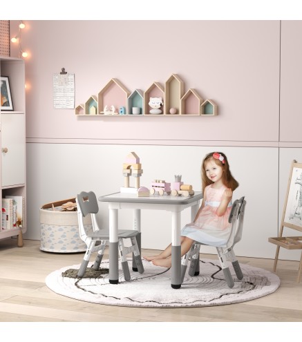 Conjunto de Mesa y 2 Sillas Infantiles Ajustables en Altura para Niños de 18 Meses a 5 Años Fácil de Limpiar