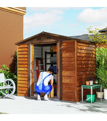 Caseta de Jardín Exterior 3 m² 235,7x152x208,7 cm con 2 Puertas Corredizas y 4 Ventanas Natural y Café