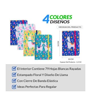 OFERTA! LOTE DE 500 LIBRETA "LLAMAS" CON CIERRE DE BANDA ELÁSTICA