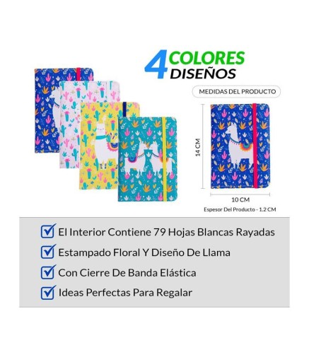OFERTA! LOTE DE 500 LIBRETA "LLAMAS" CON CIERRE DE BANDA ELÁSTICA