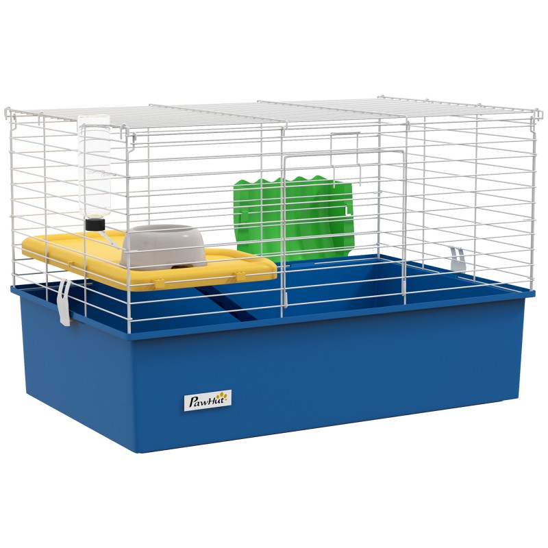 Jaula para Animales Pequeños Recinto para Conejos Pequeños Chinchillas Cobayas con Bandeja Rampa 71x46x47 cm Azul