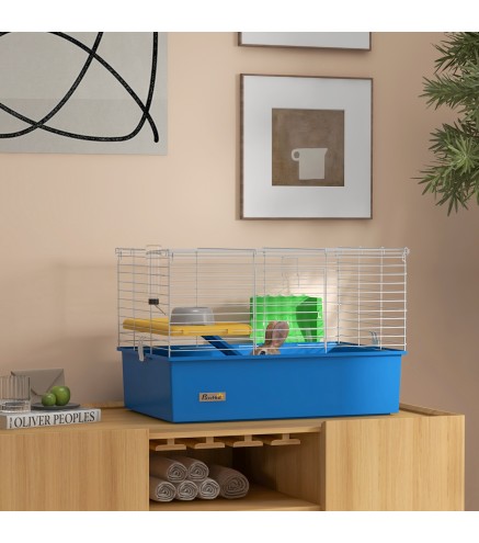 Jaula para Animales Pequeños Recinto para Conejos Pequeños Chinchillas Cobayas con Bandeja Rampa 71x46x47 cm Azul