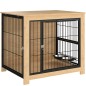 Jaula para Perros Mesa Auxiliar Moderna con 2 Puertas Soporte Giratorio con 2 Tazones 80x60x68 cm Roble