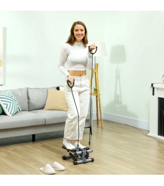Mini Stepper Compacto para Hacer Ejercicio en Casa con Bandas de Resistencia Monitor LCD Pedales Antideslizantes Gris