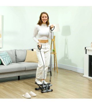 Mini Stepper Compacto para Hacer Ejercicio en Casa con Bandas de Resistencia Monitor LCD Pedales Antideslizantes Gris