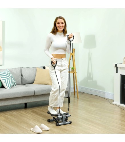 Mini Stepper Compacto para Hacer Ejercicio en Casa con Bandas de Resistencia Monitor LCD Pedales Antideslizantes Gris