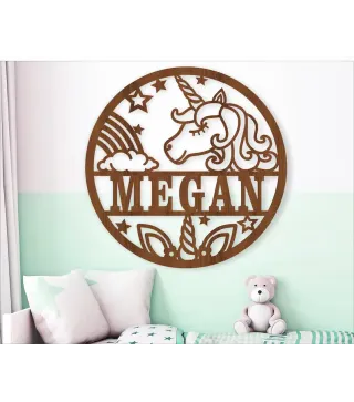 Letrero con nombre de unicornio, colgador de pared o puerta con temática de fantasía