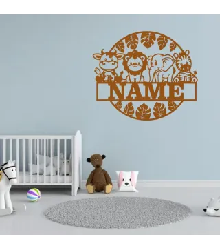 Letrero con nombre personalizado de animales de safari lindos