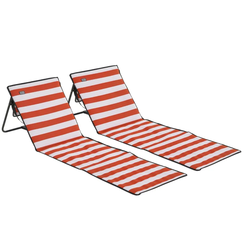 Conjunto de 2 Esterillas de Playa Plegable con Respaldo Reclinable y Bolsa de Transporte 142x51x40 cm Rojo y Blanco