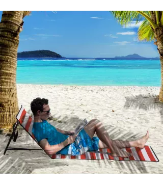 Conjunto de 2 Esterillas de Playa Plegable con Respaldo Reclinable y Bolsa de Transporte 142x51x40 cm Rojo y Blanco