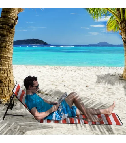 Conjunto de 2 Esterillas de Playa Plegable con Respaldo Reclinable y Bolsa de Transporte 142x51x40 cm Rojo y Blanco