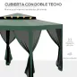 Carpa de Jardín 3x3 m Cenador Gazebo con 4 Mosquiteras Laterales Techo Doble 8 Orificios de Drenaje Marco de Metal Verde