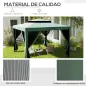 Carpa de Jardín 3x3 m Cenador Gazebo con 4 Mosquiteras Laterales Techo Doble 8 Orificios de Drenaje Marco de Metal Verde