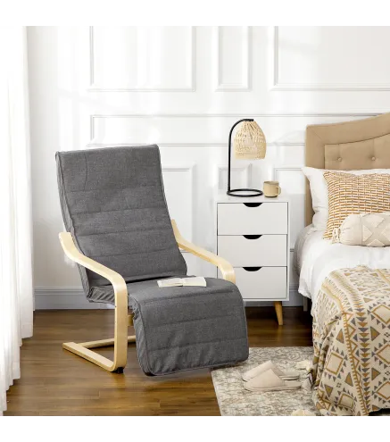 Sillón de Salón con Reposapiés Ajustable Silla Relax Butaca Tapizado en Tela para Oficina Dormitorio 66,5x94x100 cm Gris
