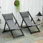 Conjunto de 2 Tumbonas Plegables de Aluminio con Respaldo Regulable en 5 Posiciones y Reposacabezas 60x100x85 cm Gris Conjunto de 2 Tumbonas Plegables de Aluminio con Respaldo Regulable en 5 Posiciones y Reposacabezas 60x100x85 cm Gris