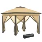 Carpa Plegable 3,3x3,3 m con Altura Ajustable Doble Techo 4 Mosquiteras Extraíbles y Bolsa de Transporte Anti-UV Beige