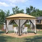 Carpa Plegable 3,3x3,3 m con Altura Ajustable Doble Techo 4 Mosquiteras Extraíbles y Bolsa de Transporte Anti-UV Beige