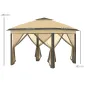 Carpa Plegable 3,3x3,3 m con Altura Ajustable Doble Techo 4 Mosquiteras Extraíbles y Bolsa de Transporte Anti-UV Beige
