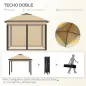 Carpa Plegable 3,3x3,3 m con Altura Ajustable Doble Techo 4 Mosquiteras Extraíbles y Bolsa de Transporte Anti-UV Beige