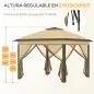 Carpa Plegable 3,3x3,3 m con Altura Ajustable Doble Techo 4 Mosquiteras Extraíbles y Bolsa de Transporte Anti-UV Beige