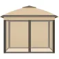 Carpa Plegable 3,3x3,3 m con Altura Ajustable Doble Techo 4 Mosquiteras Extraíbles y Bolsa de Transporte Anti-UV Beige