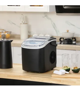Máquina para Hacer Hielo 12 Kg en 24 Horas 9 Cubitos en 6-12 Minutos Depósito de Agua 1,3 L 22,2x29,4x29 cm Negro